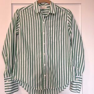 Alex Mill Button Down Shirt with Green and White Stripes